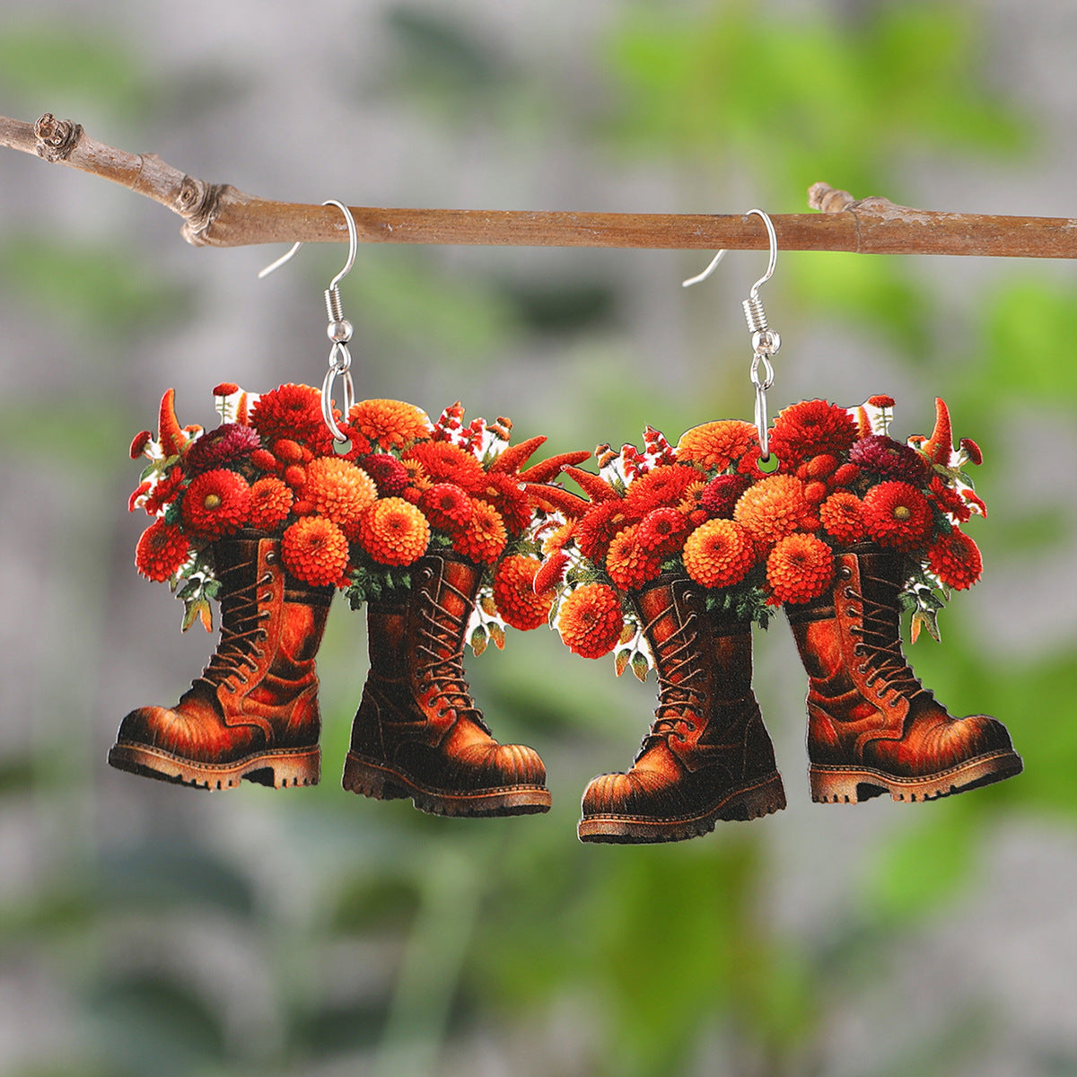 Wholesale Western wind cowboy boots wooden double-sided earrings